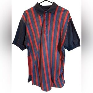 Vtg 90s M. E. SPORT Short Sleeve Polo Color Block Navy Burgundy Pattern No Tag